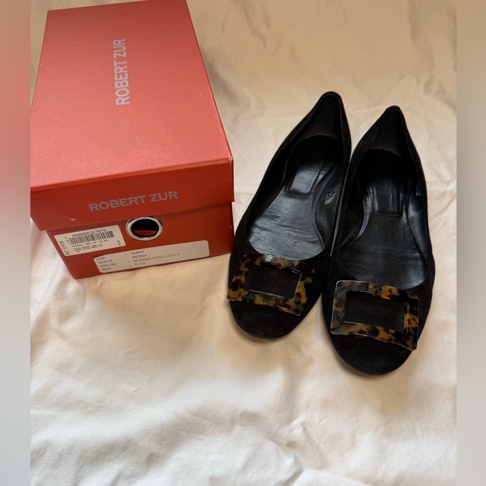 Robert Zur Black Flats with Tortoise Detail